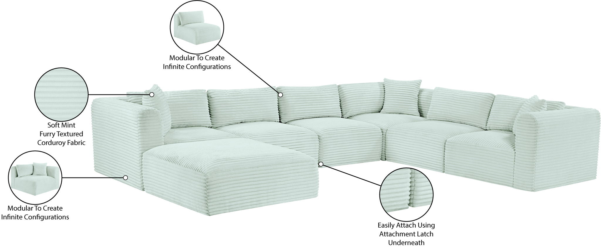Shaggy - 7 Piece Modular U-Shaped Sectional With Ottoman