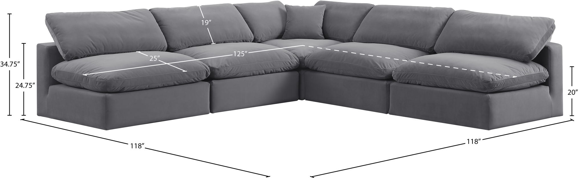 Comfy - 5 Piece Velvet Modular Corner Armless Sectional