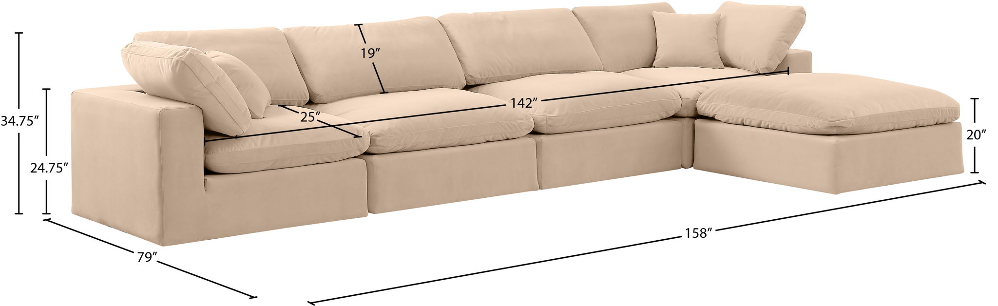 Comfy - 5 Piece Velvet Modular Sectional With Chaise