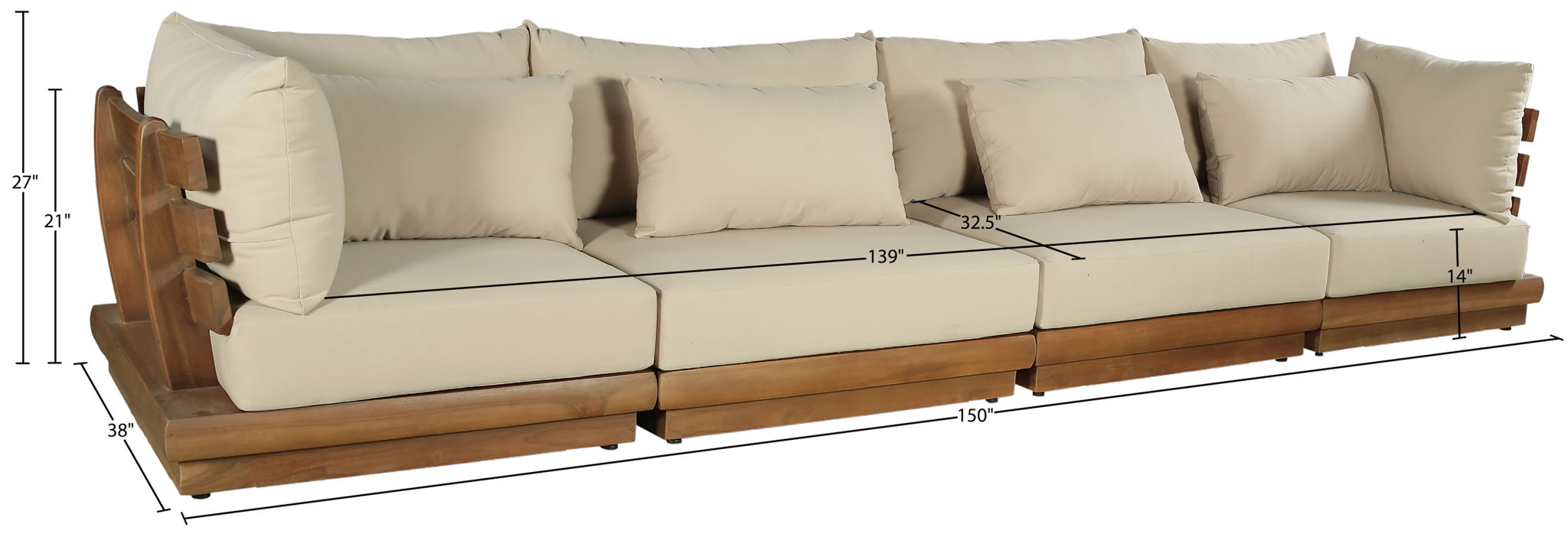 Mirella - 4 Piece Water Resistant Fabric Outdoor Patio Modular Sectional
