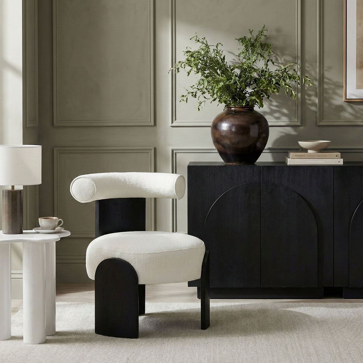 Calder - Linen Textured Fabric Upholstered Accent Chair - Painted Black Base