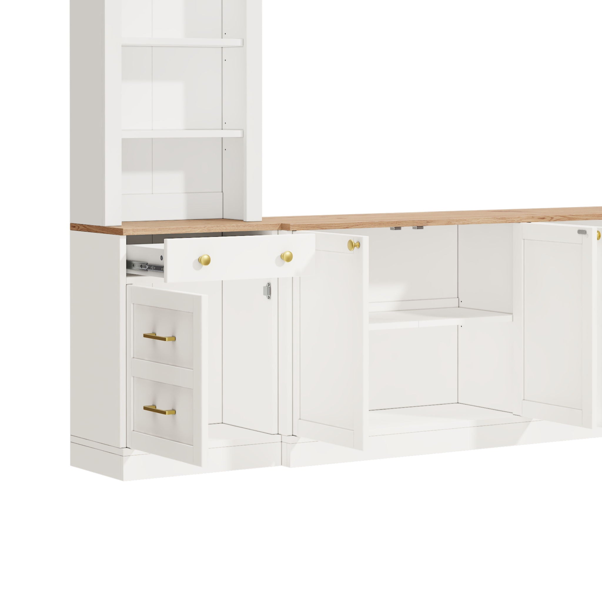 Arched Entertainment Center Wall Unit With Bookshelf, Retro Large TV Stand