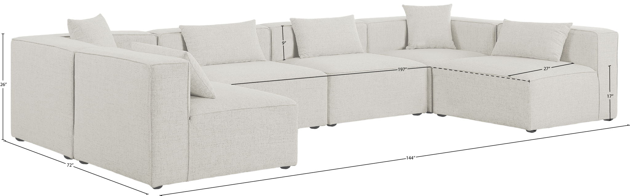 Cube - Linen 6 Piece Modular Armless Sectional