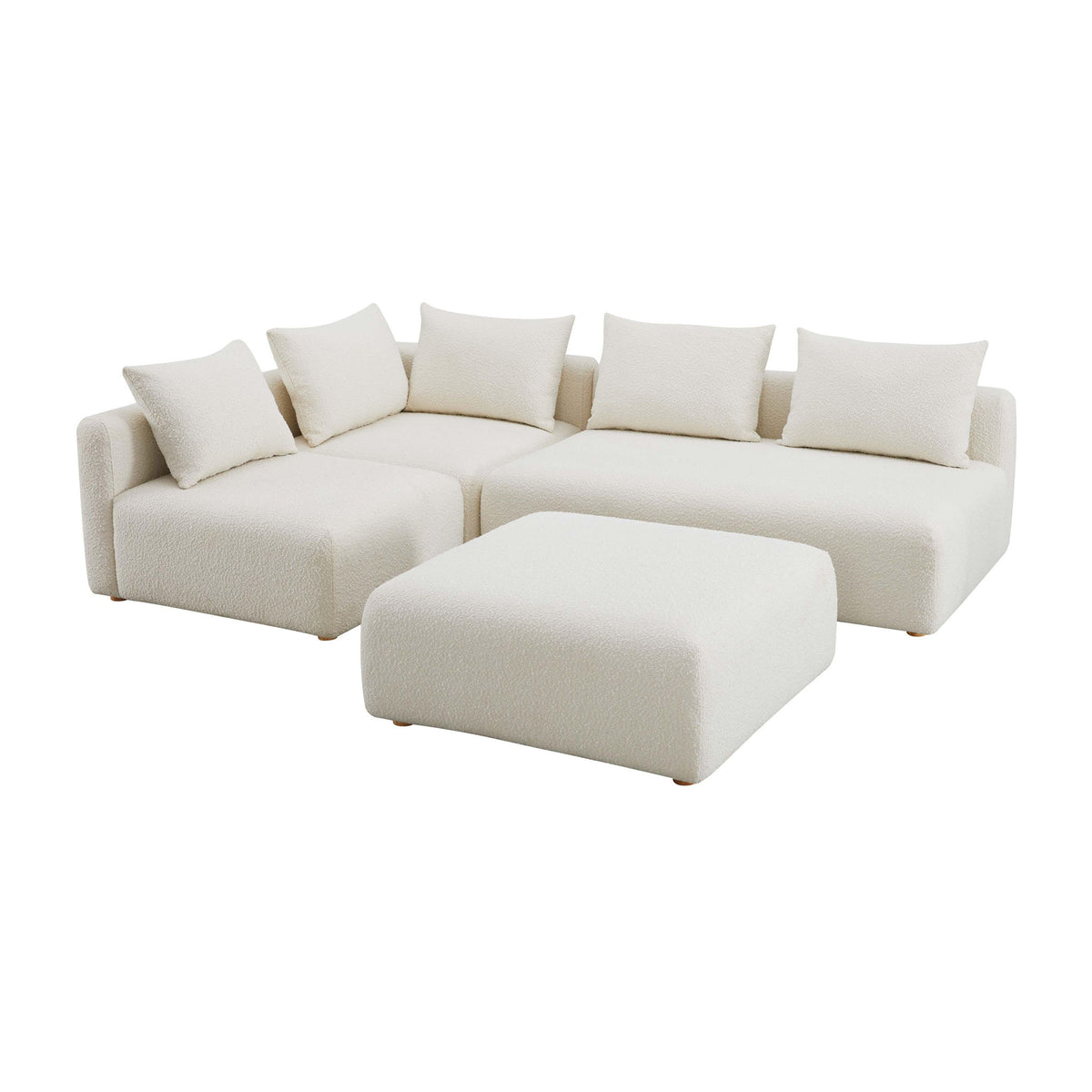 Hangover - 4-Piece Boucle Modular Chaise Sectional - Cream
