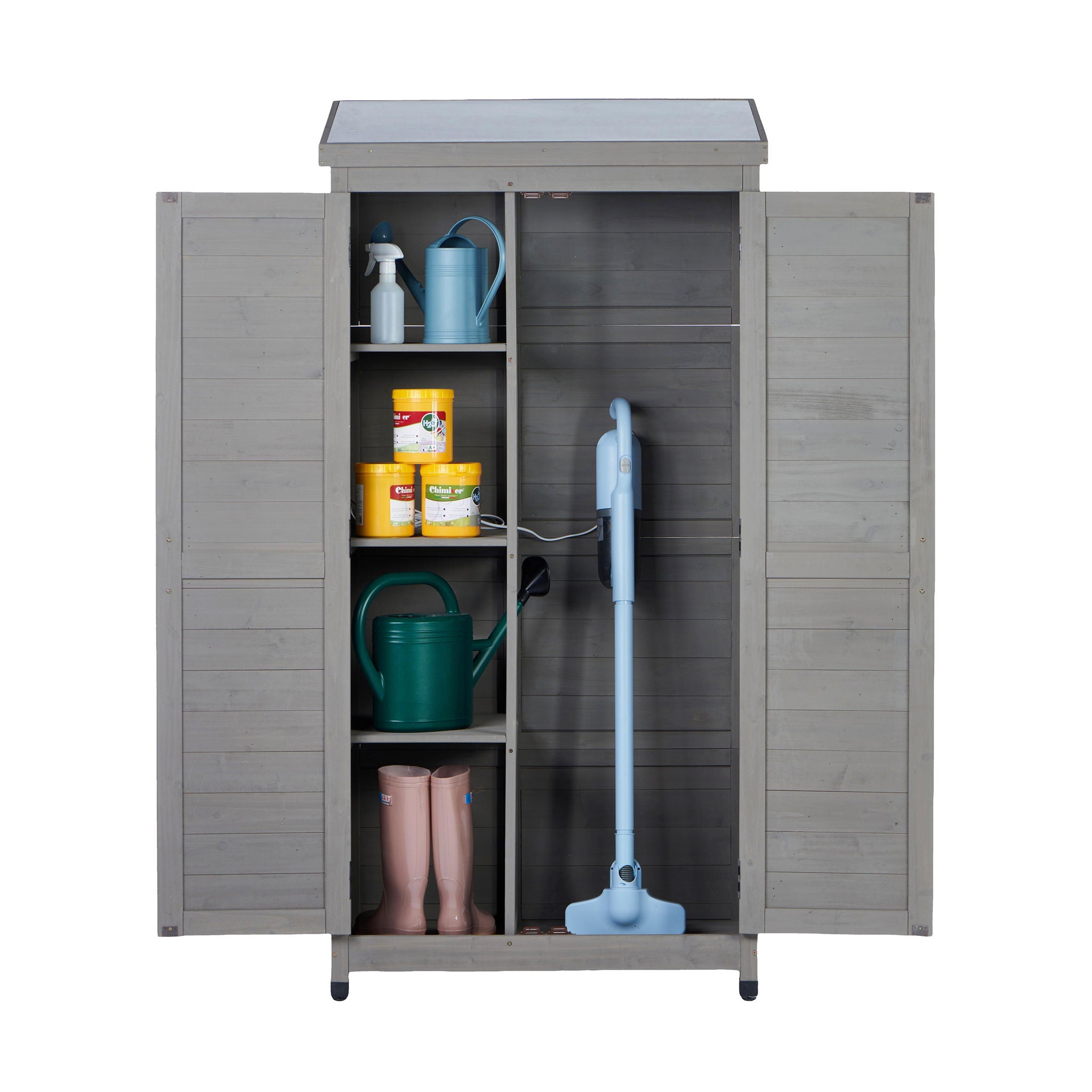 Outdoor Storage Shed With Vertical Tool Cabinet For Backyard