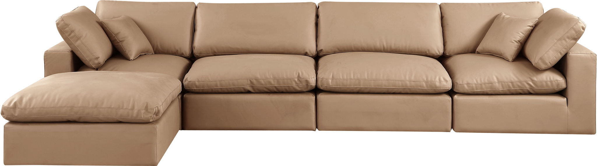 Comfy - 5 Piece Faux Leather Modular Sectional With Chaise - Tan