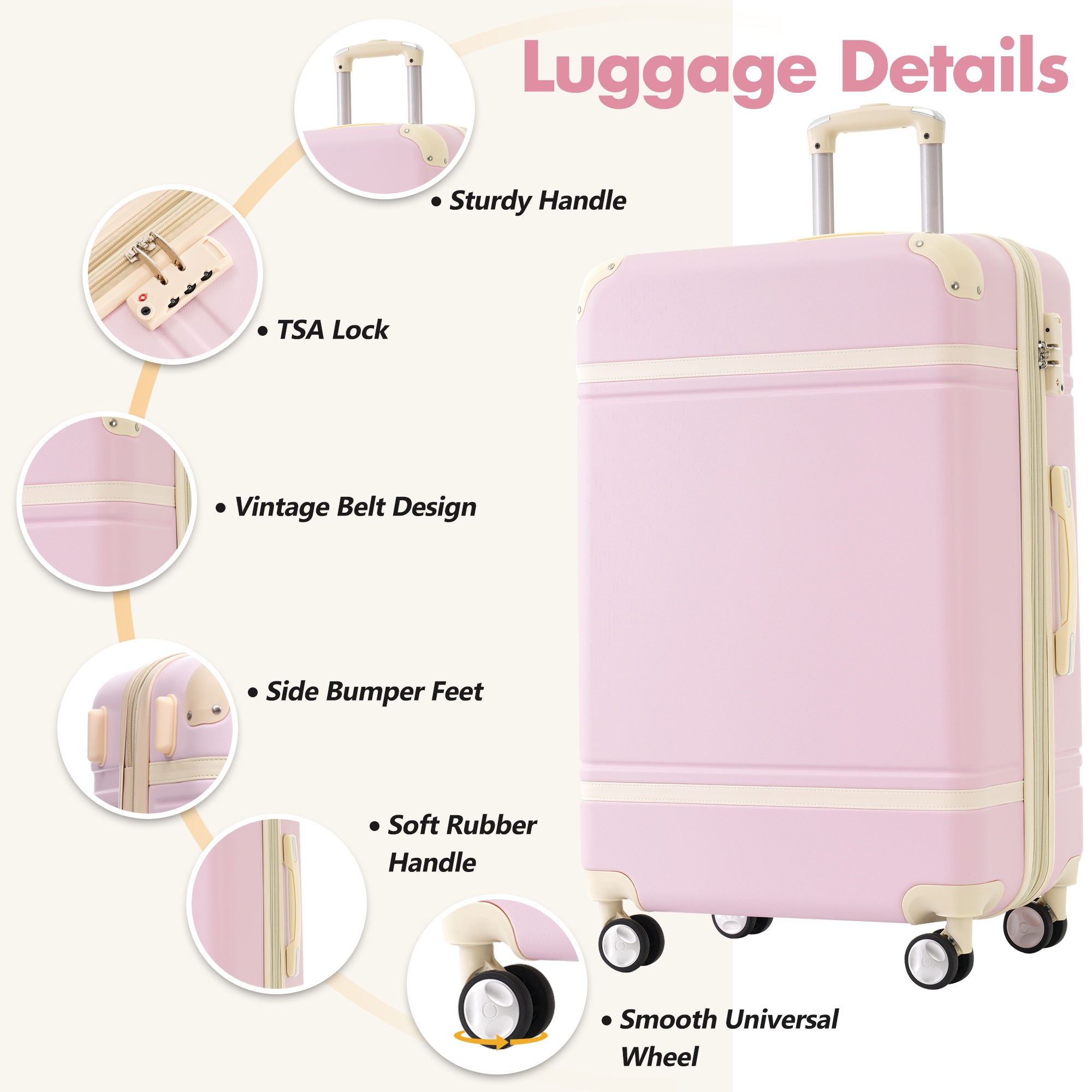 Hardshell Luggage Set With Double Spinner Wheels, Tsa Lock, Lightweight Suitcase, 28" With Bags - Light Pink