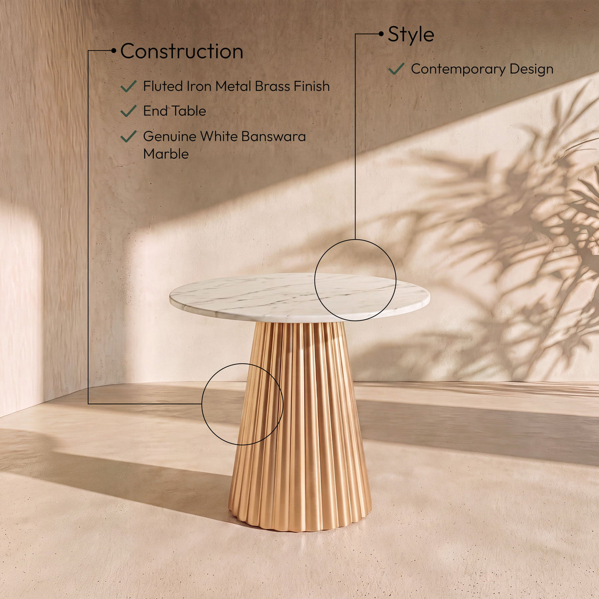 Cindra - Genuine Marble Top And Iron Base Table