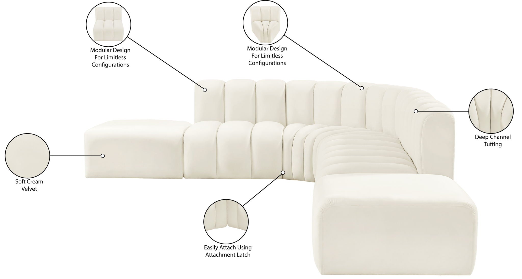 Arc - Velvet 7 Piece Corner Modular Sofa