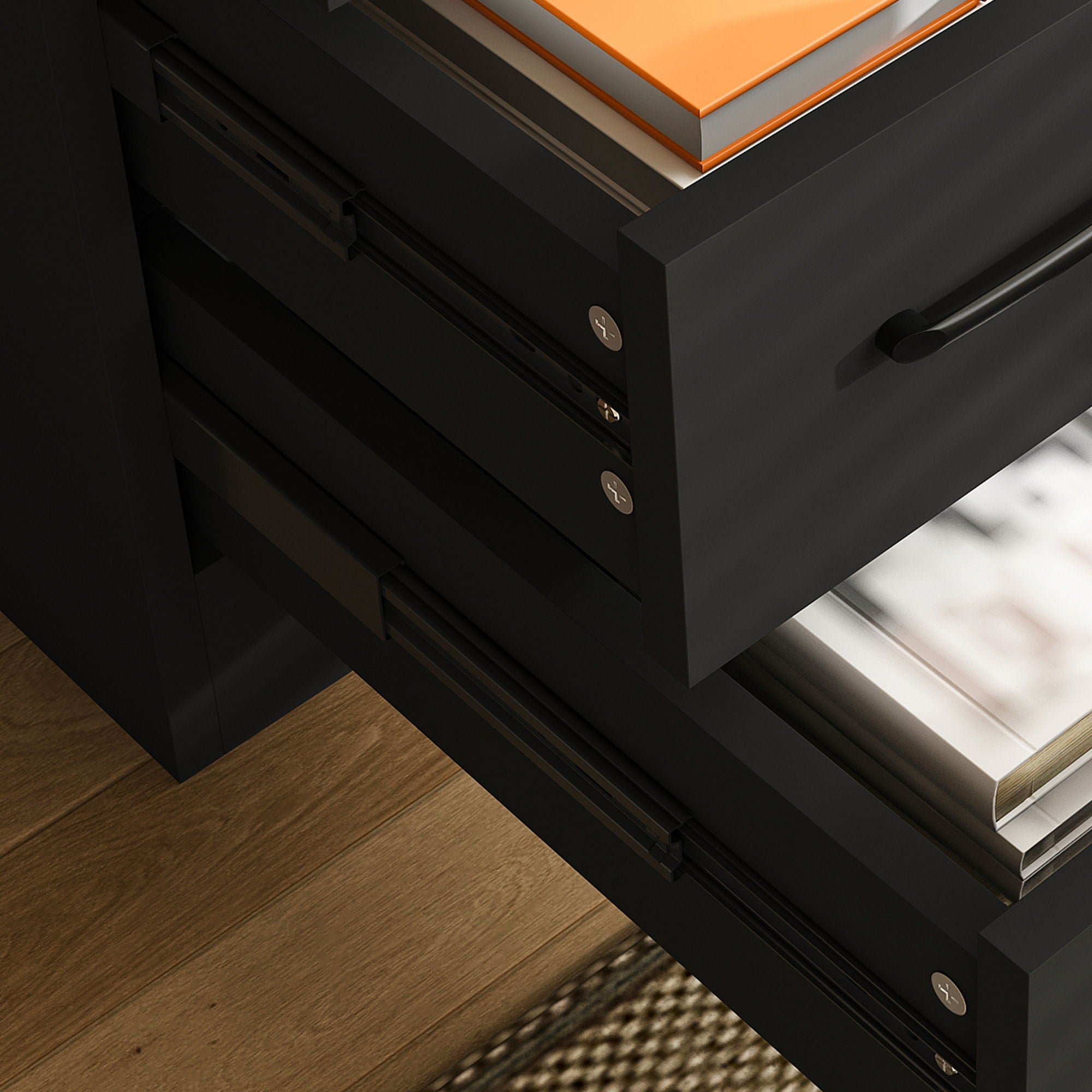 Computer Desk With 4 In 1 Socket & 3 Drawers, 4 Tier Shelves