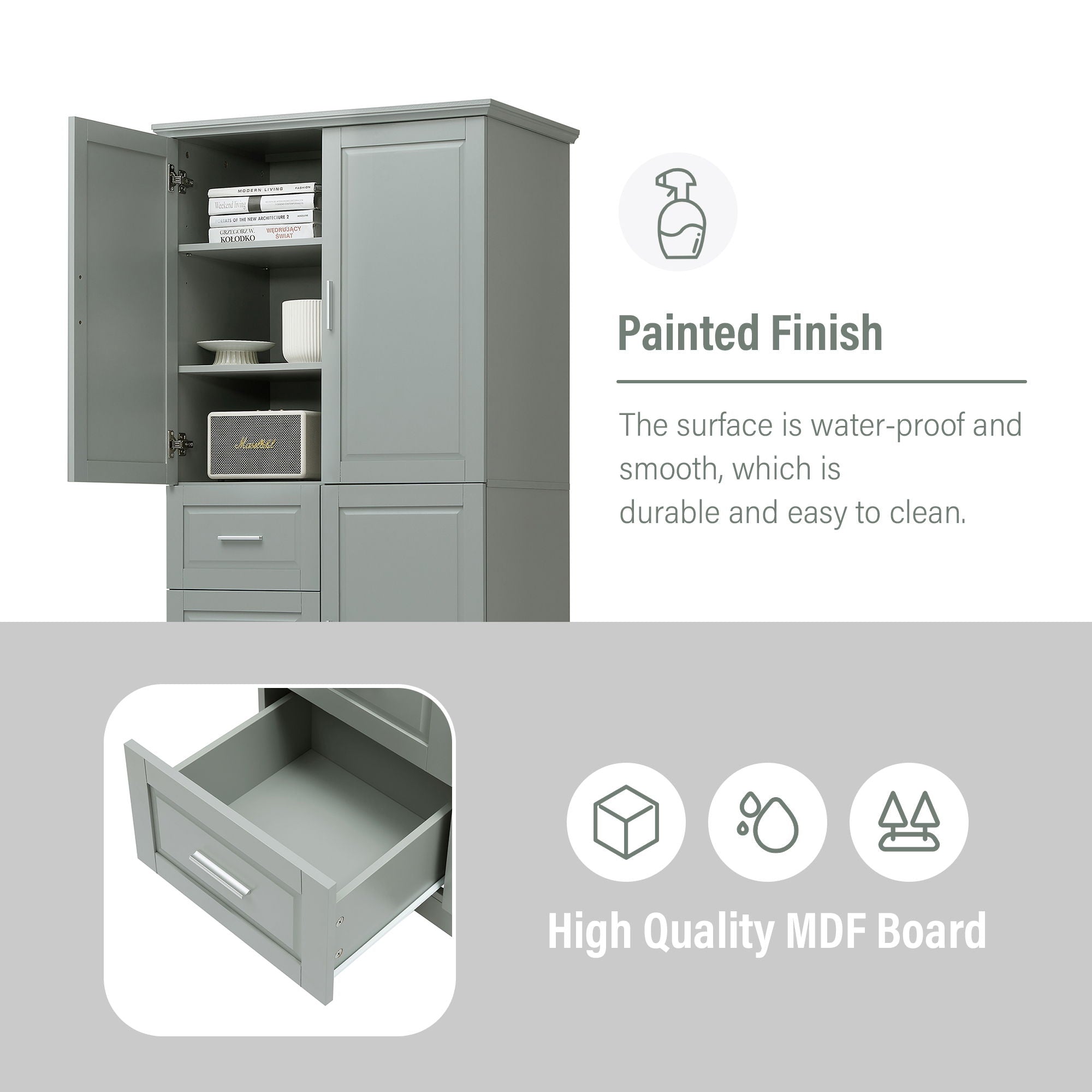Tall And Wide Storage Cabinet With Doors, 3 Drawers
