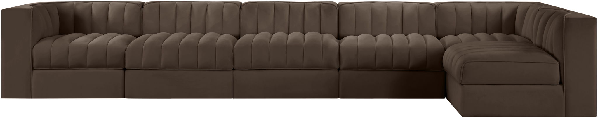 Rummi - Velvet Performance Fabric Upholstered 6 Piece Modular Sectional, L-Shaped (Right)