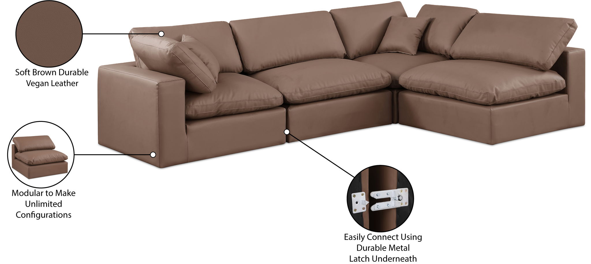 Comfy - 4 Piece Faux Leather Modular Armless Sectional