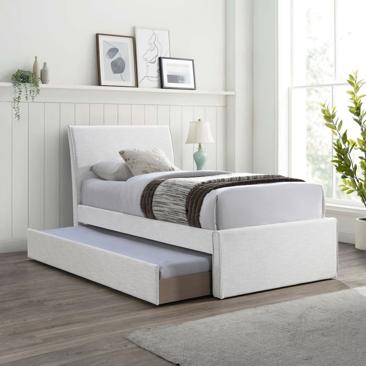 Myles - Linen Twin Trundle Bed
