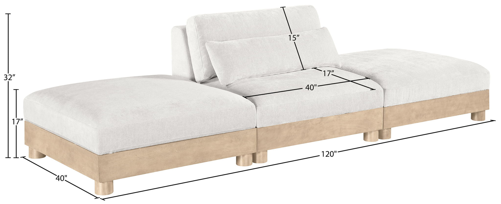 Turin - Chenille Fabric Upholstered Modular Sectional - White