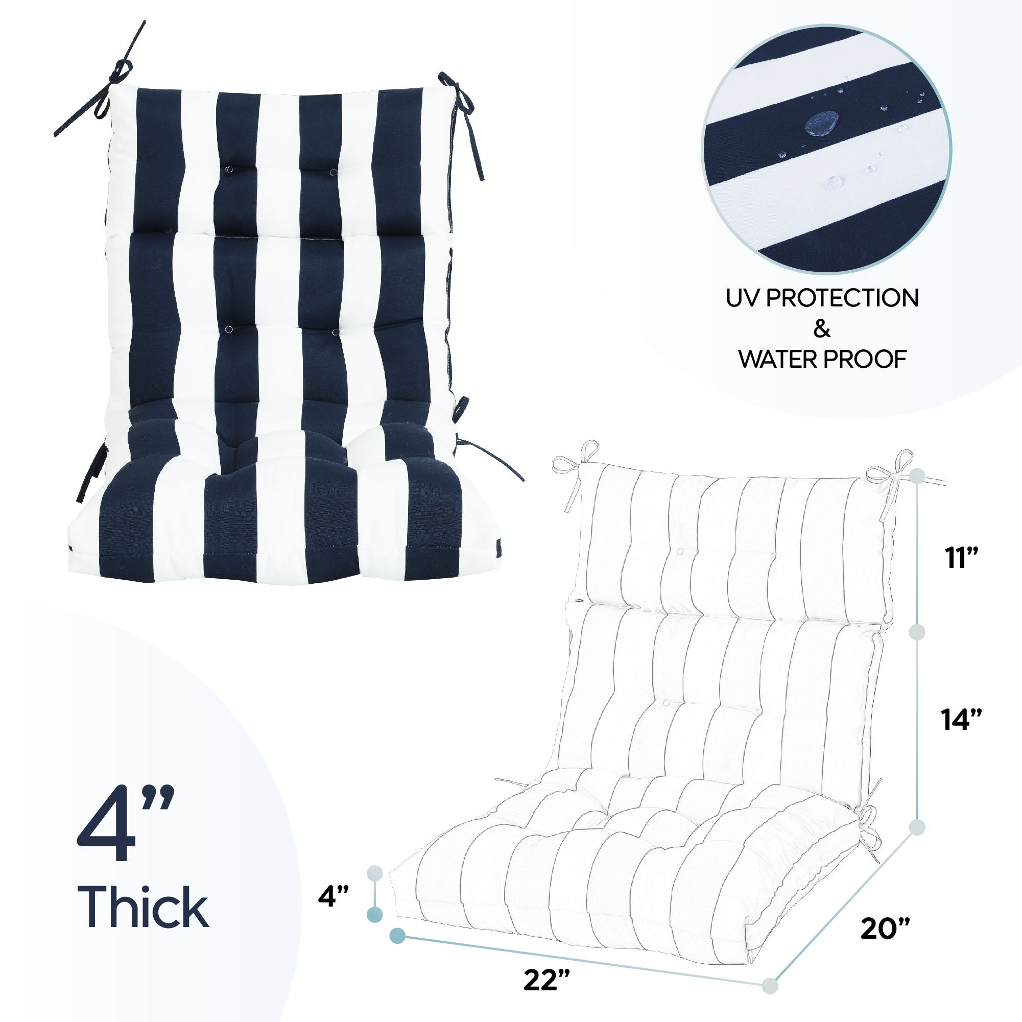 2 Piece High Back Patio Chair Cushion Set, Tufted Adirondack And Rocking Chair Cushions