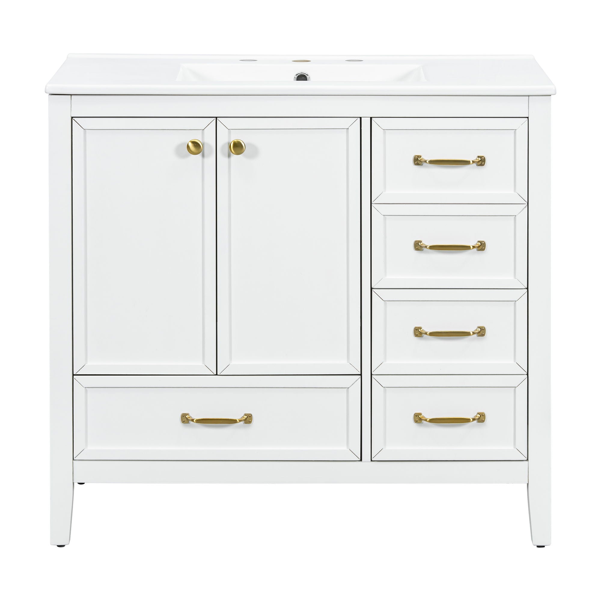 Elegant Vintage Bathroom Vanity & Sink And Soft Closing Door, 4 Drawers Of Different Sizes Frame