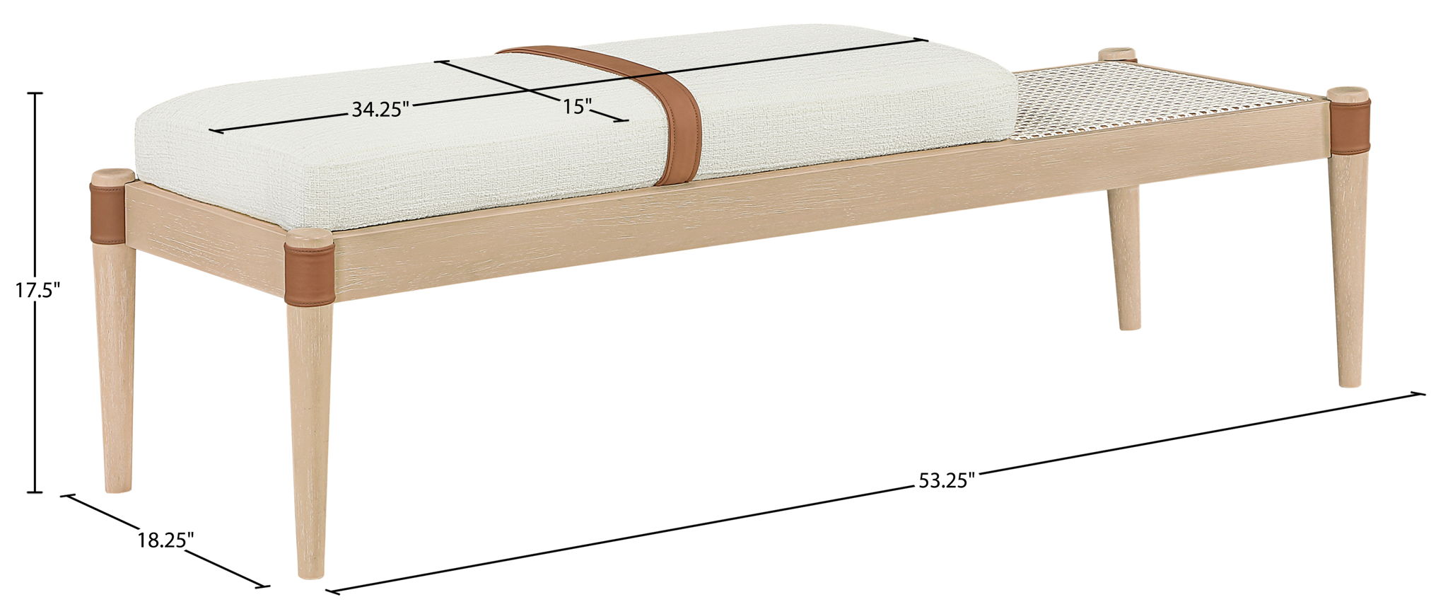 Nara - Linen Textured Fabric Upholstered Bench - Painted Natural