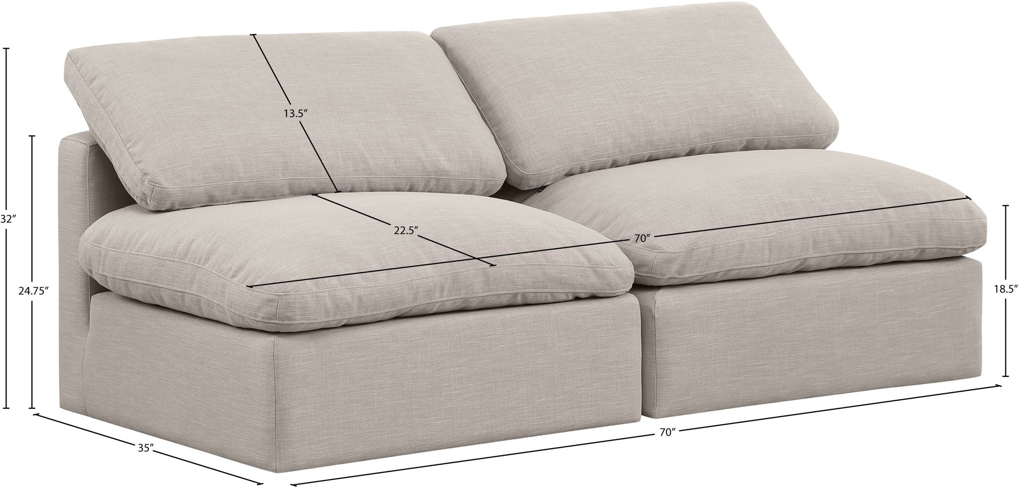 Indulge - Linen 2 Seat Modular Armless Sofa