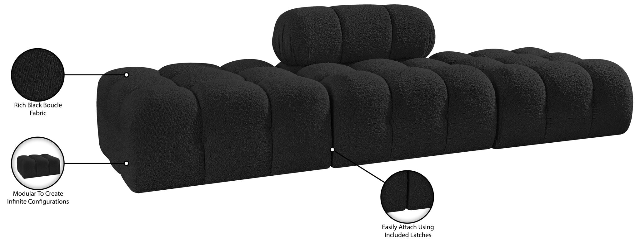 Ames - 3 Piece Boucle Upholstered Modular Sofa With 2 Backless Seats