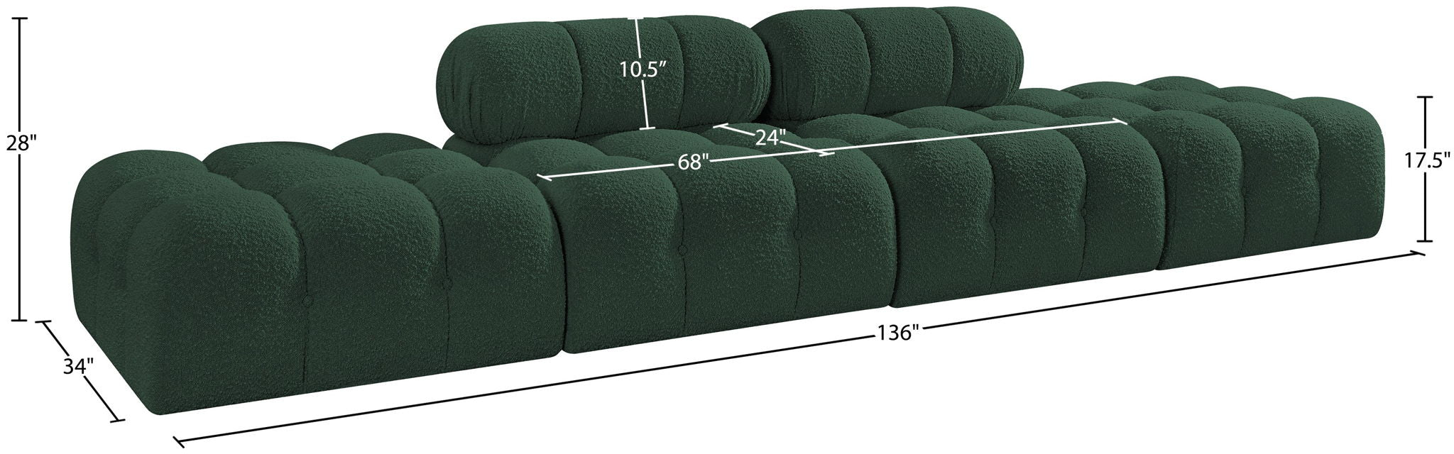Ames - 4 Piece Boucle Upholstered Modular Sofa With 2 Backless Seats
