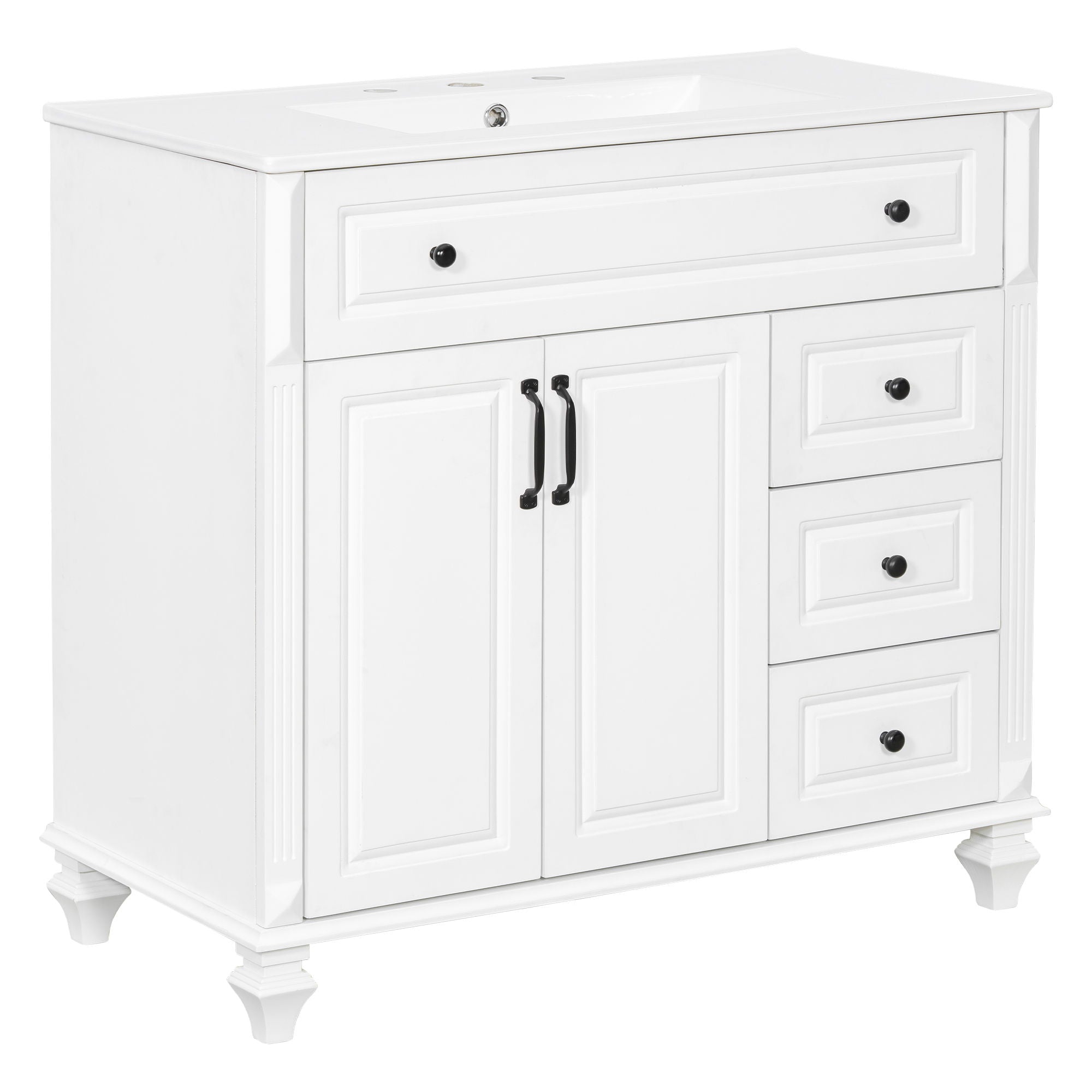 Modern Bathroom Vanity With Sink, 3 Drawers & 2 Doors