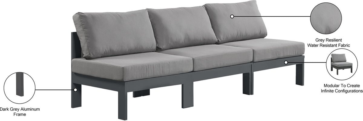 Nizuc - Outdoor Patio 3 Seat Armless Modular Sofa With Gray Frame