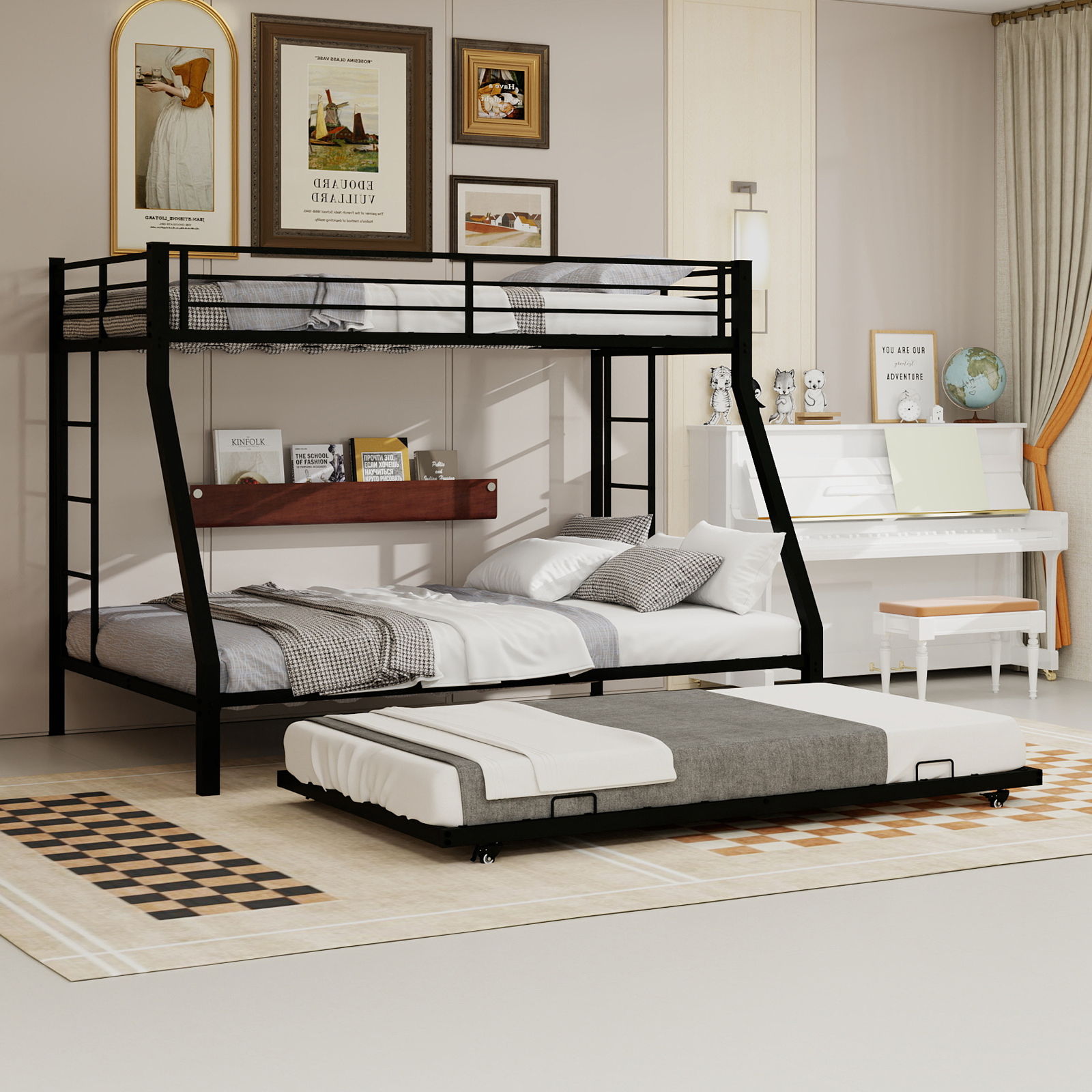 Bunk Bed For Kids, Convertible Frame With Ladders & Guardrail