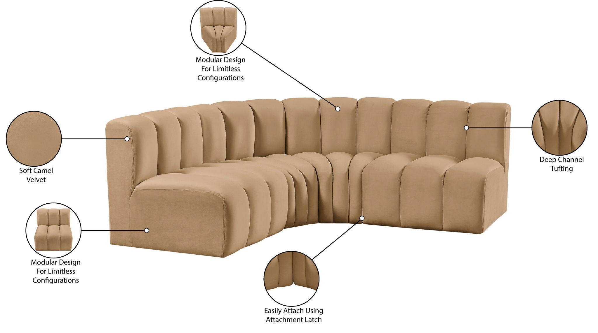 Arc - Velvet 4 Piece Corner Modular Sofa