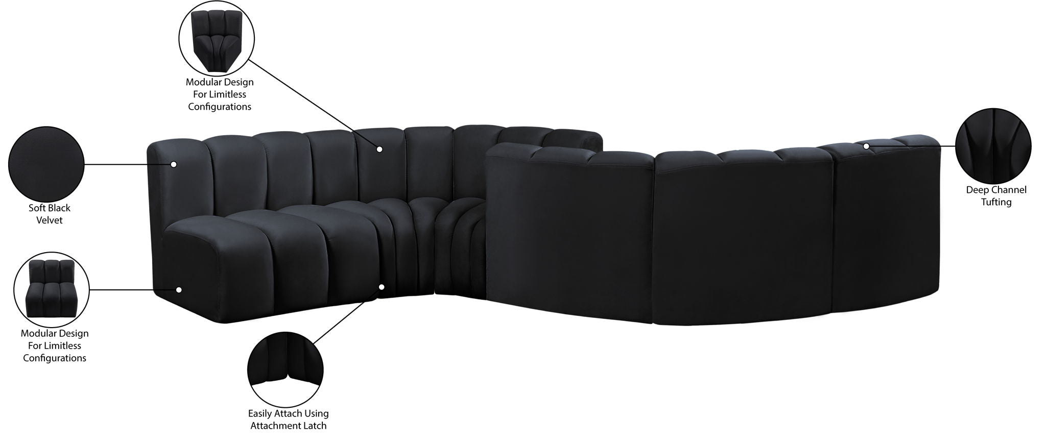 Arc - Velvet 6 Piece Modular Sofa