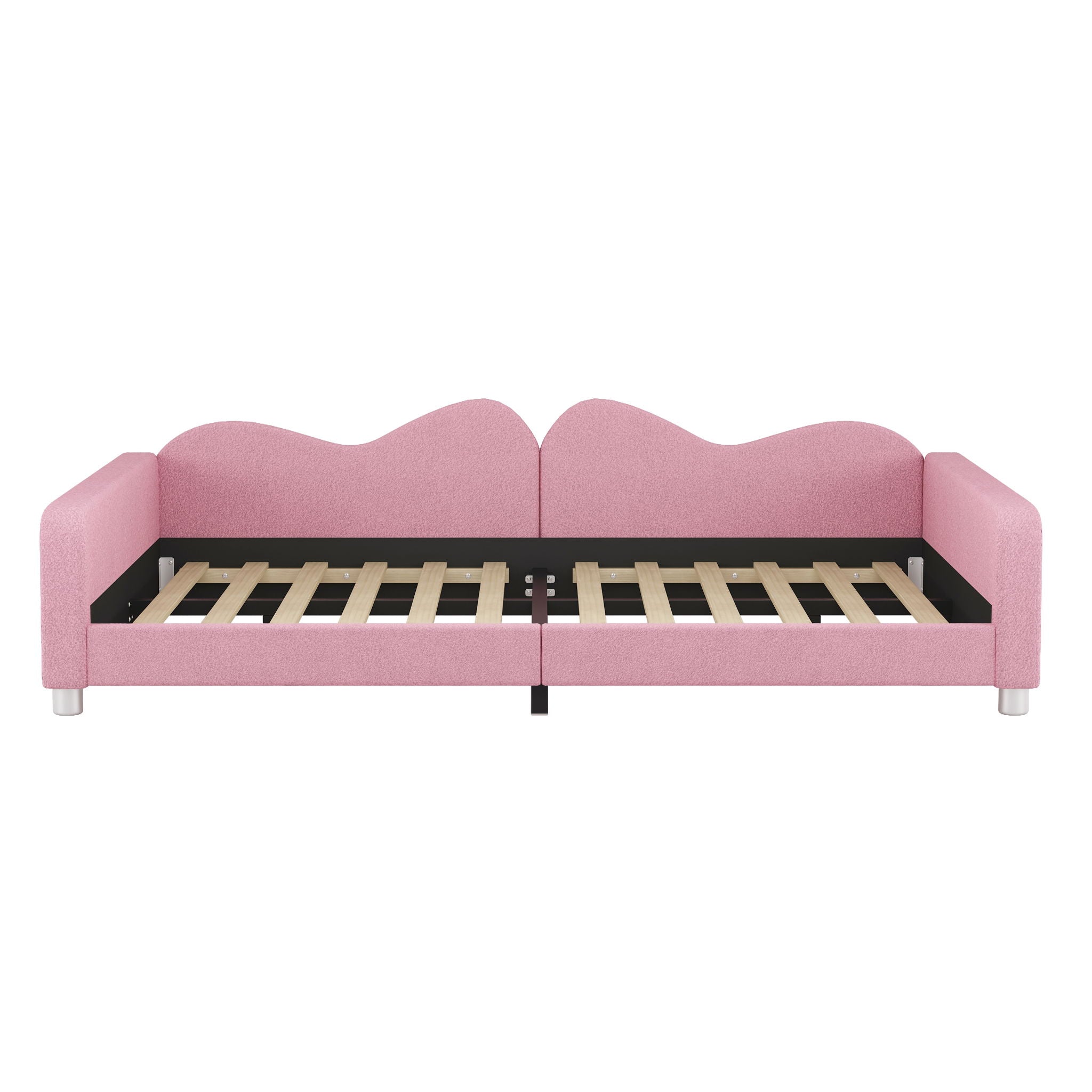 Upholstered Daybed, Sherpa Fabric Sofabed With Cloud-Shaped Backrest