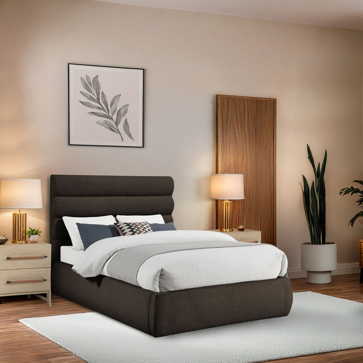 Adam - Boucle Fabric Bed With 52" Headboard