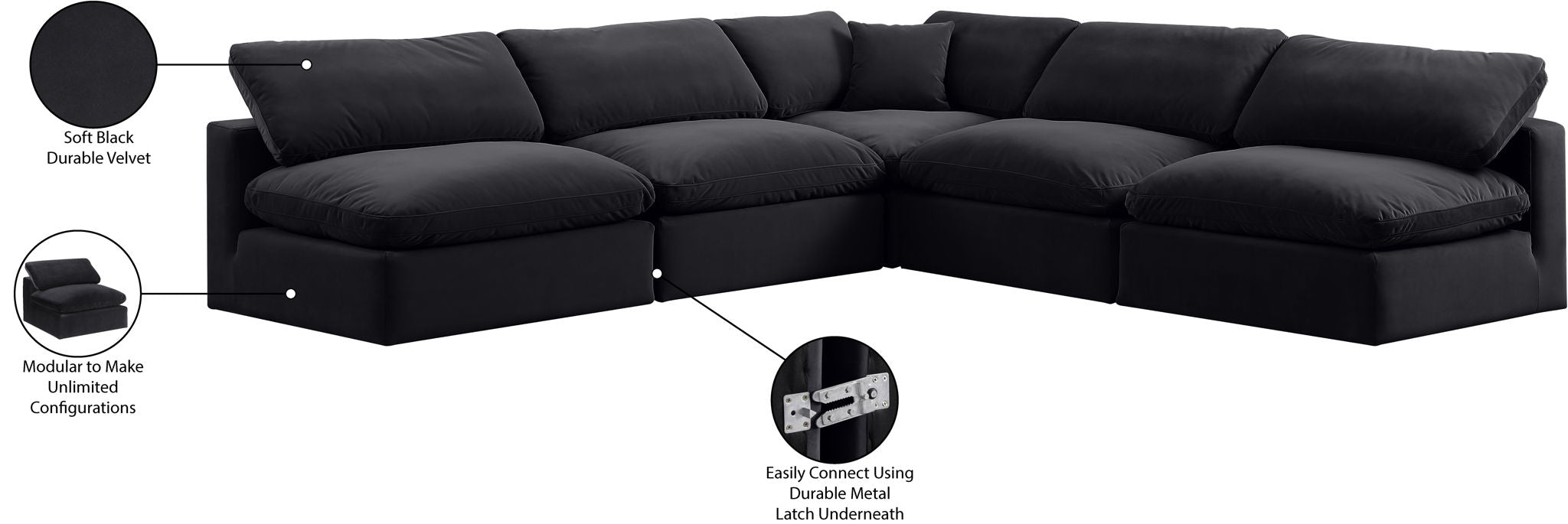Comfy - 5 Piece Velvet Modular Corner Armless Sectional