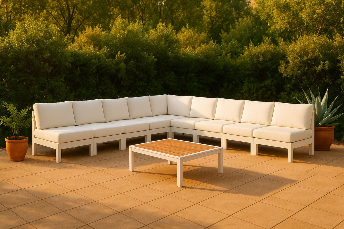 Nizuc - Outdoor Patio 9 Piece Modular Sectional With White Frame