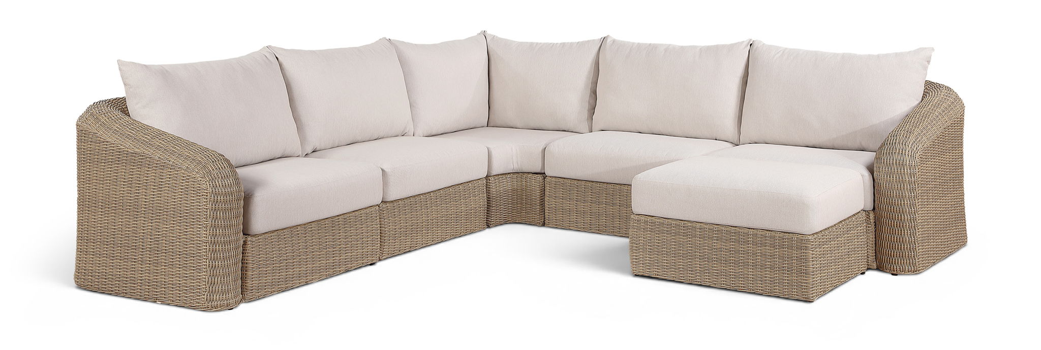 Seacrest - Olefin Water Resistant Fabric And Wicker 6 Piece Outdoor Patio Modular Sectional