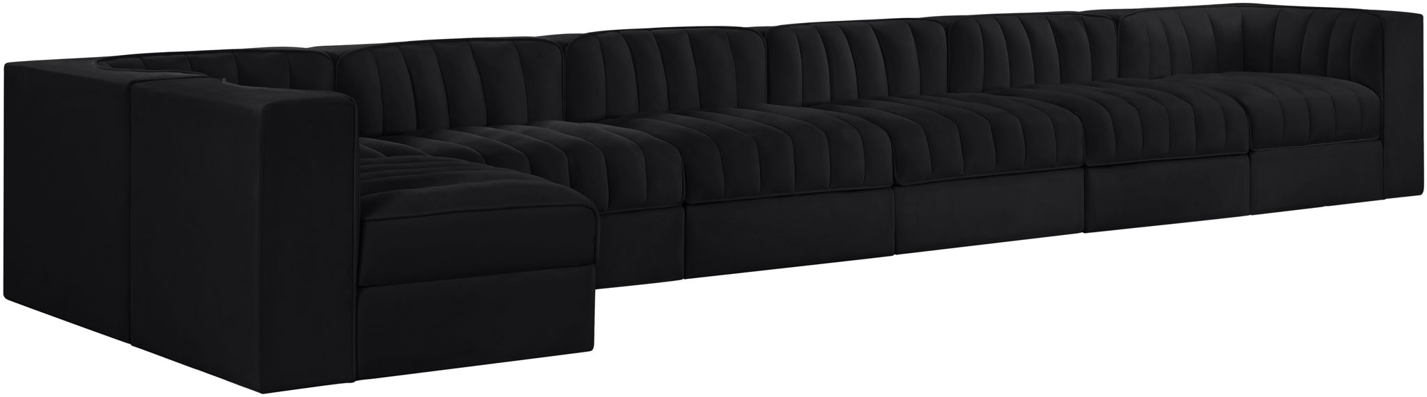 Rummi - Velvet Performance Fabric Upholstered 7 Piece Modular Sectional, L-Shaped (Right)
