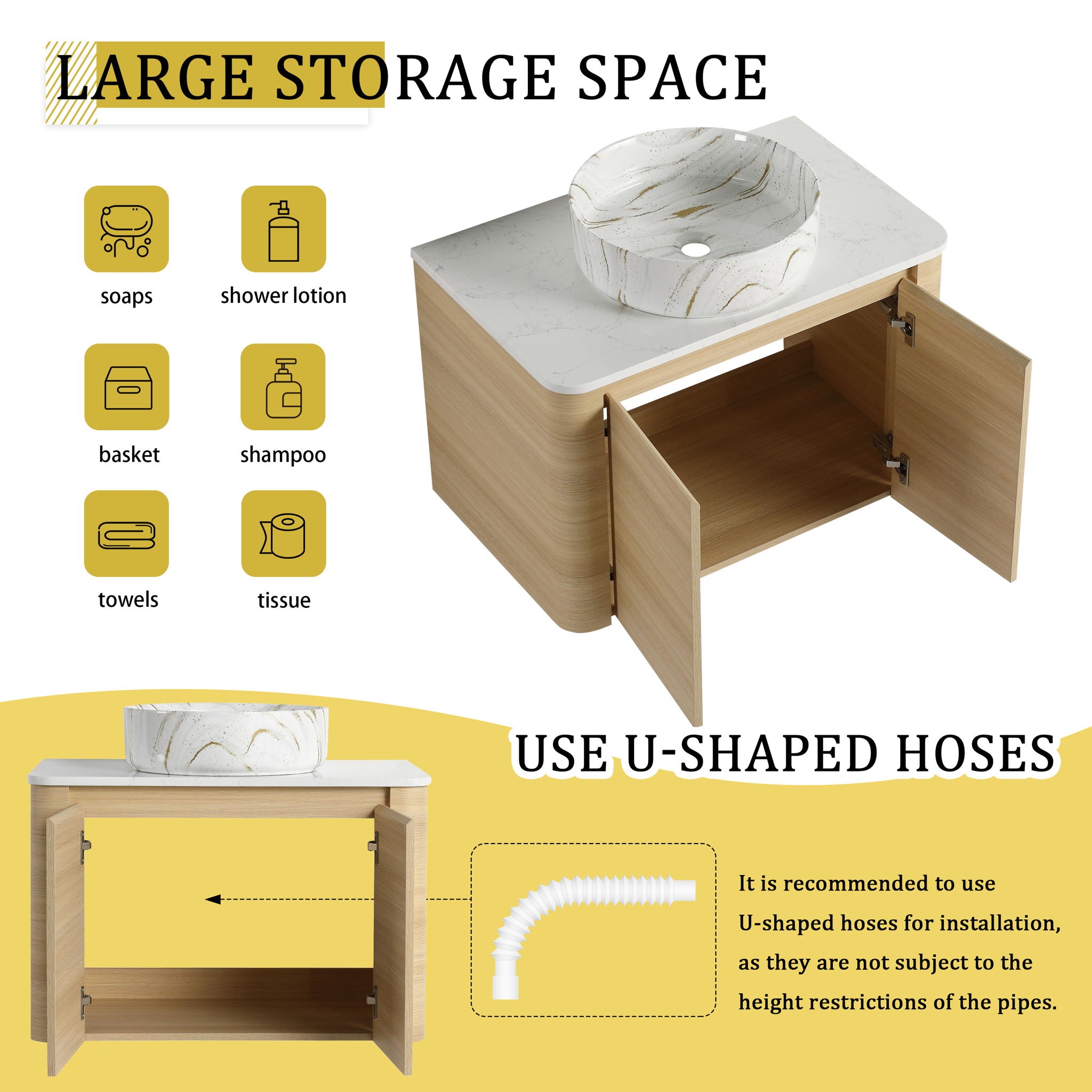 Mounted Bathroom Vanity & Art Sink, Soft Close Door
