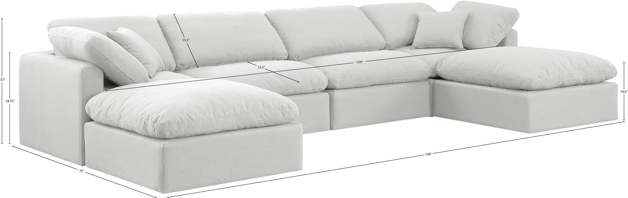 Indulge - Linen 6 Piece Modular Double Chaise Sectional - White