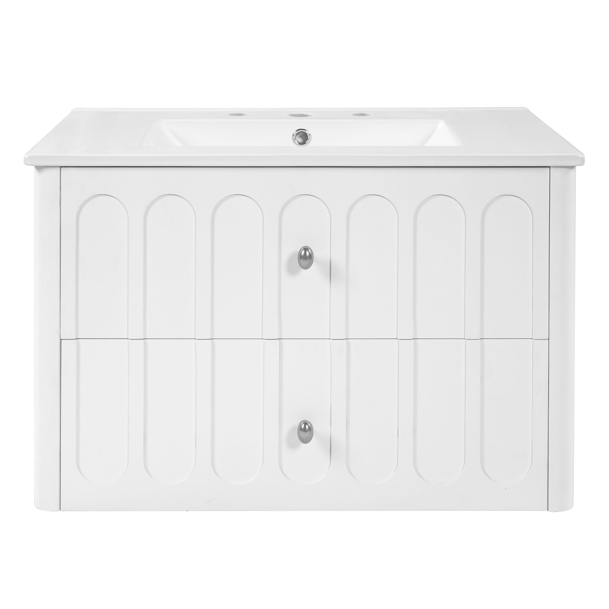 Floating Bathroom Vanity With Oval Knobs & Round Edge, Soft Close Drawer Slides