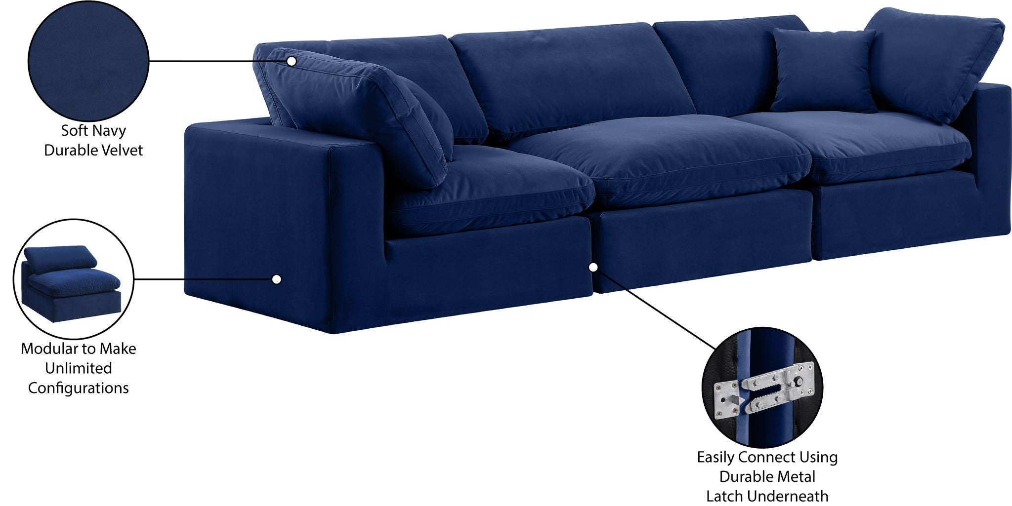 Comfy - Velvet Modular Sofa 3 Seats
