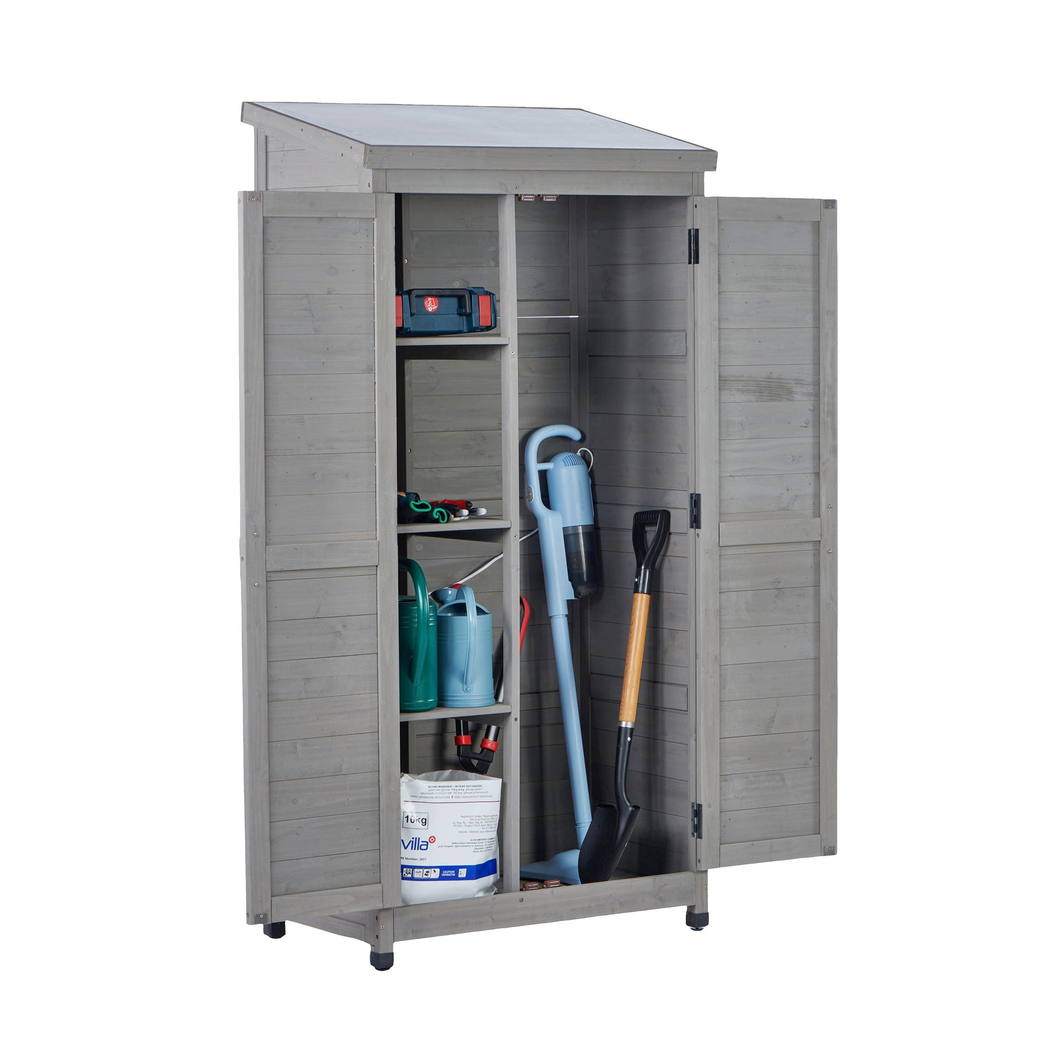 Outdoor Storage Shed With Vertical Tool Cabinet For Backyard