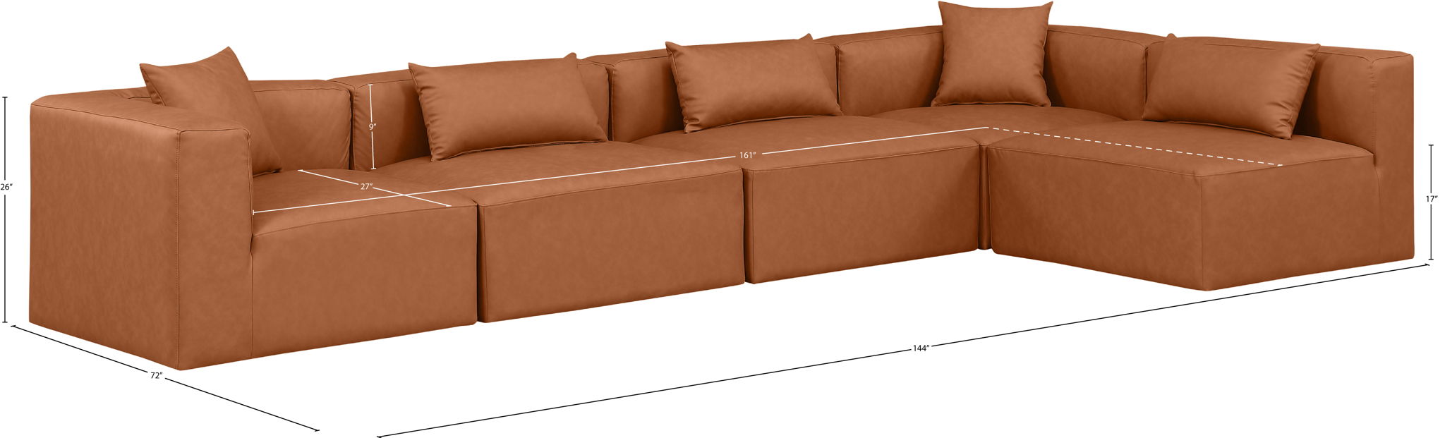 Cube - 5 Piece Modular Sectional - Cognac