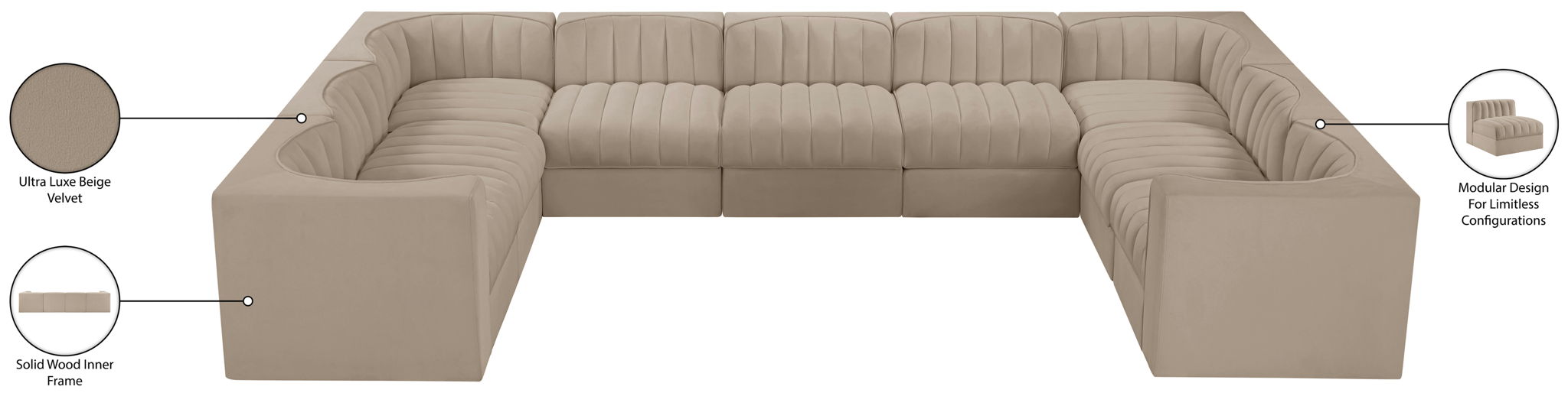 Rummi - Velvet Performance Fabric Upholstered 9 Piece Modular Sectional