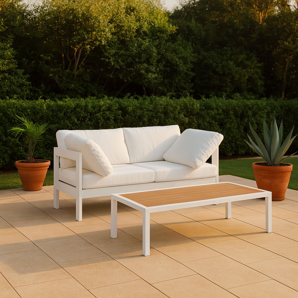 Nizuc - Outdoor Patio 2 Seat Modular Sofa With White Frame