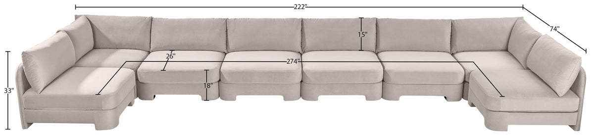 Hammond - Velvet Performance Fabric Upholstered 8 Piece U-Shaped Armless Sectional - Beige