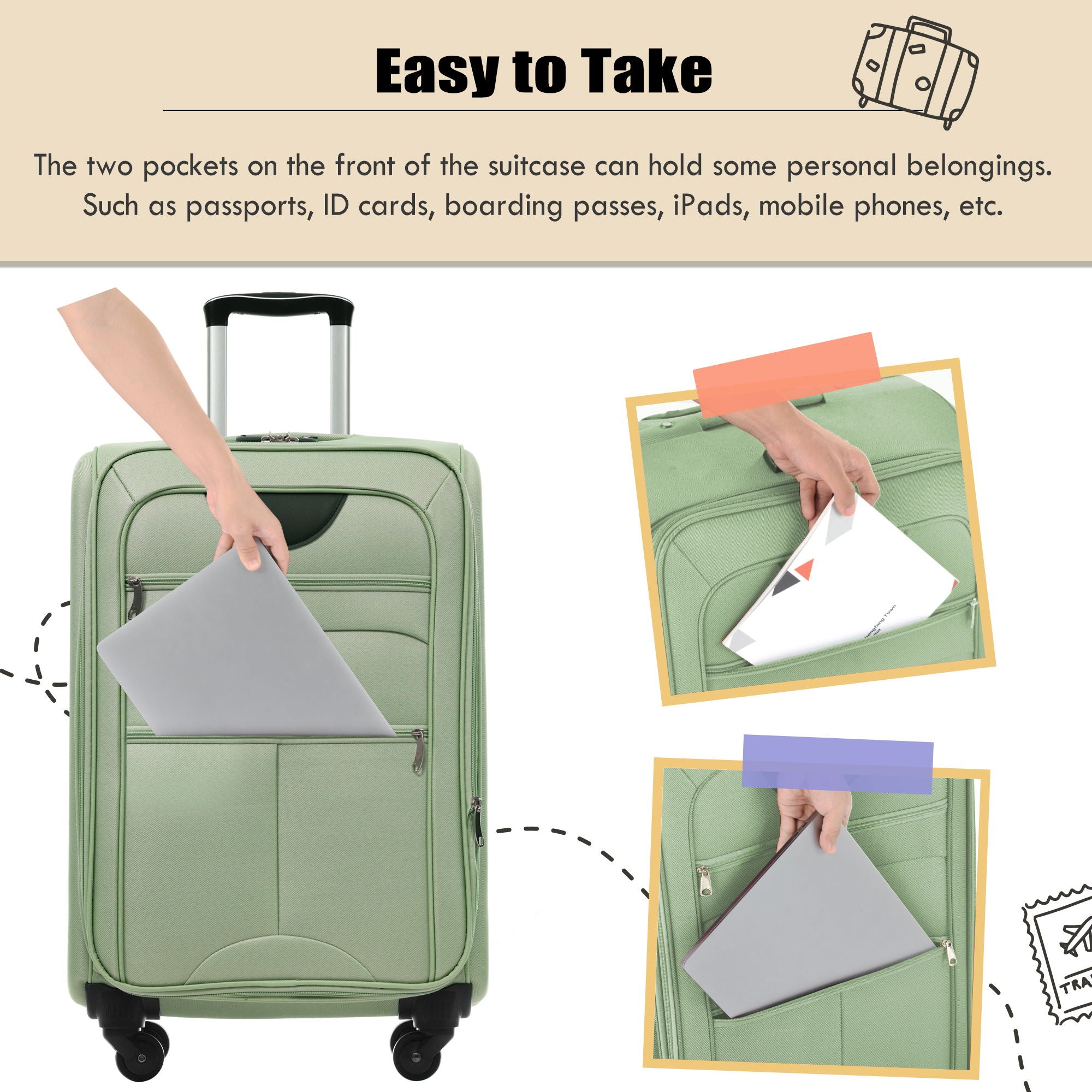 Softside Luggage Expandable 3 Piece Set Upright Spinner Lightweight Suitcase