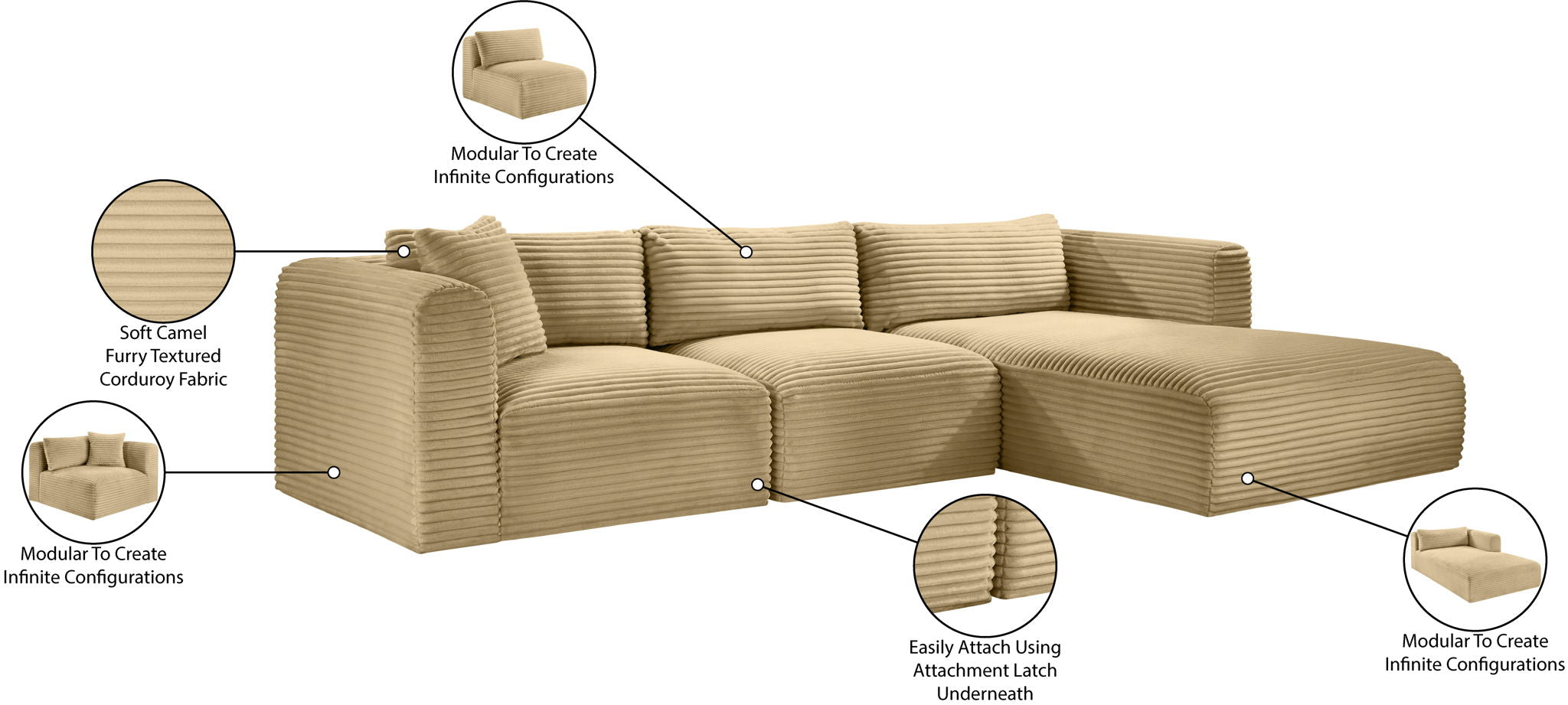 Shaggy - 3 Piece Modular Sectional