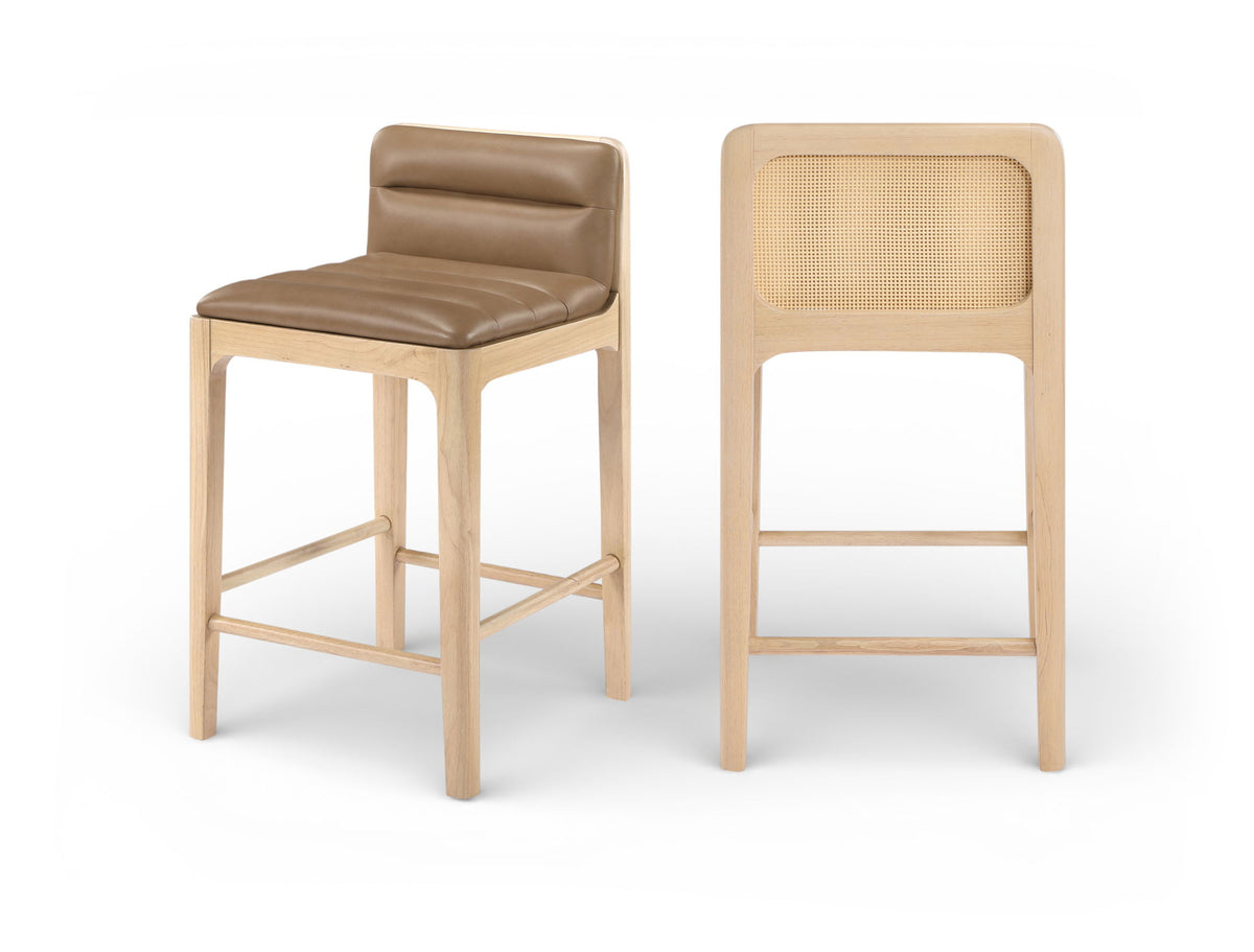 Ellis - Vegan Leather Upholstered Counter Stool (Set of 2) - Tan / Natural