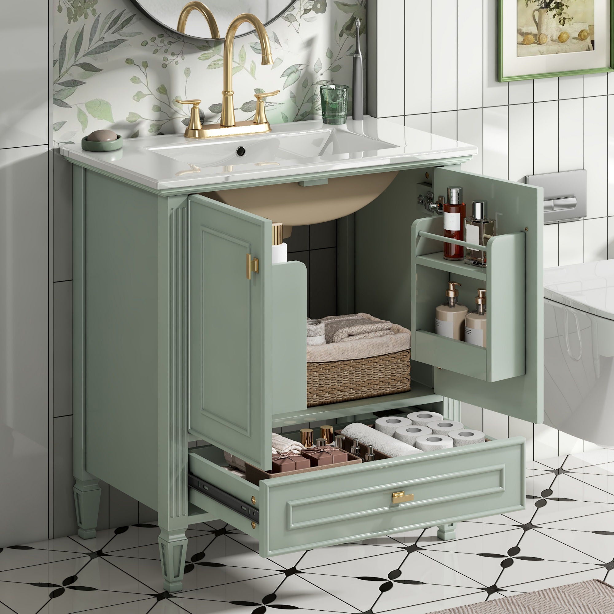 Freestanding Vanity With 1 Drawer & 2 Soft Close Doors With Door Mounted Storage