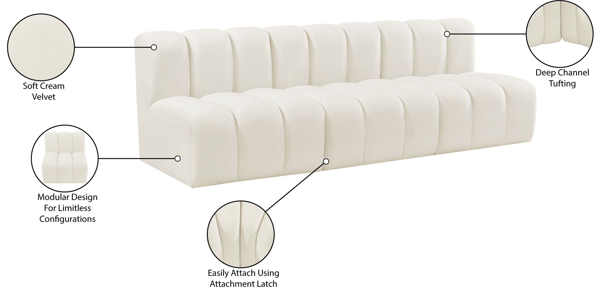 Arc - Velvet 3 Seats Modular Sofa